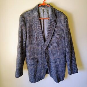Men's Vintage Thornhill Plaid Blazer Gray Blue Brown Sports Coat 42R